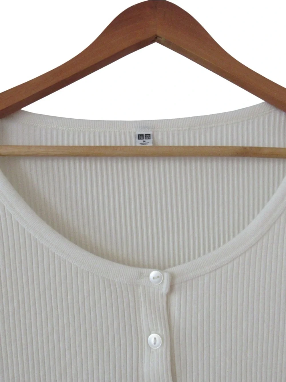 Uniqlo Cotton Ribbed Long Sleeve Cropped Cardigan Medium Off White Cream Henley